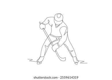 Hockey player. Winter sport concept one-line drawing