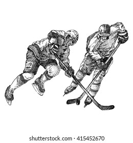 Hockey players - engraving