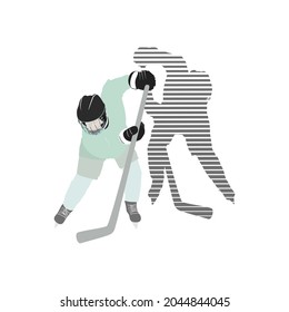 Hockey players fighting for the puck. The isolated silhouettes of athletes on a white background. Dynamic vector illusion. Eps 10.
