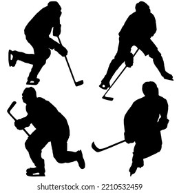 Hockey players. Hockey. Four silhouettes of hockey players. The shadows of the hockey players. Stencils