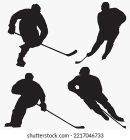 Hockey players. Hockey. Four silhouettes of hockey players. The shadows of the hockey players. Stencils