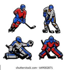 Hockey players and goalkeepers set.