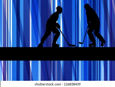 Hockey players on abstract ice field colorful lines illustration background vector