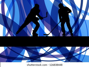 Hockey players on abstract ice field colorful lines illustration background vector