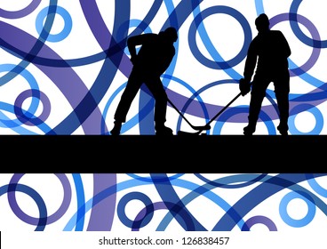 Hockey players on abstract ice field colorful lines illustration background vector