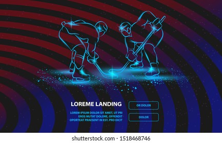 Hockey players are preparing to face-off. Vector Sport Background for Landing Page Template.