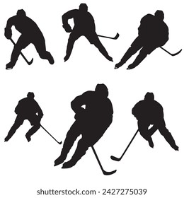 Hockey players. Hockey. Six silhouettes of hockey players. The shadows of the hockey players. Stencils	