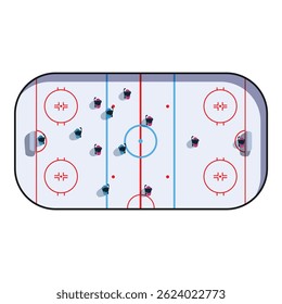Hockey players training on ice rink top view, sport competition event concept