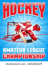 Hockey poster with the goalie in action, guarding the net with skill and determination. A must-have for any hockey fan or team.