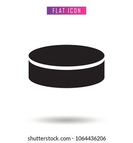 Hockey Puck Black . Black Vector Icon in flat style, on White background, isolated, illustration for application and web templates