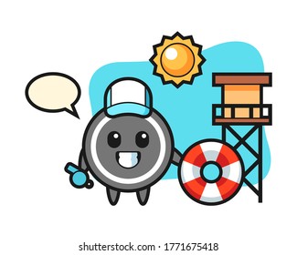 Hockey puck cartoon as a beach guard