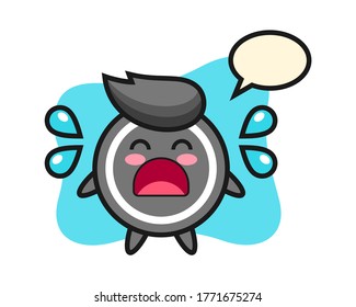 Hockey puck cartoon with crying gesture