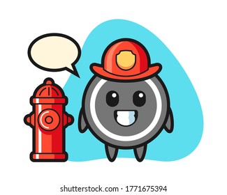 Hockey puck cartoon as a firefighter