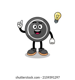 hockey puck cartoon with get an idea pose , character design