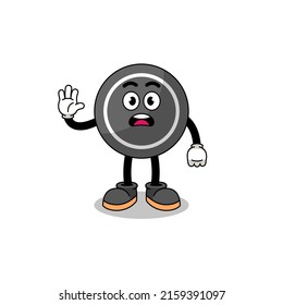 Hockey Puck Cartoon Illustration Doing Stop Hand , Character Design