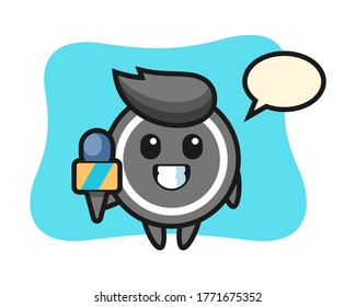 Hockey puck cartoon as a news reporter