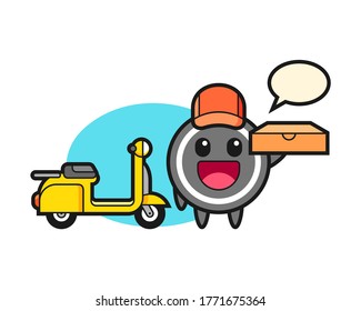 Hockey puck cartoon as a pizza deliveryman
