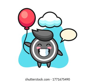 Hockey puck cartoon is playing balloon