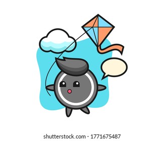 Hockey puck cartoon is playing kite