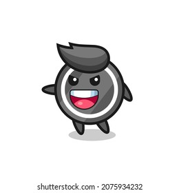 hockey puck cartoon with very excited pose , cute style design for t shirt, sticker, logo element