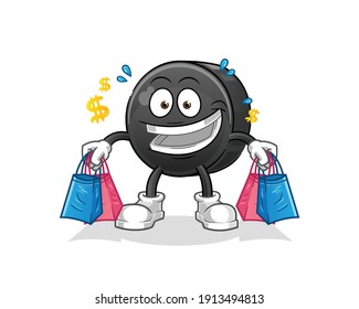Hockey puck character. cartoon mascot vector
