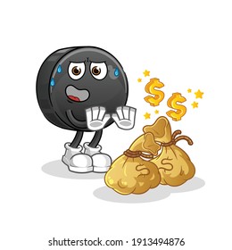 Hockey puck character. cartoon mascot vector