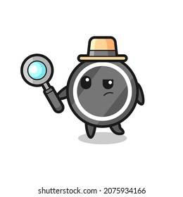 hockey puck detective character is analyzing a case , cute style design for t shirt, sticker, logo element