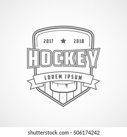 Hockey Puck Emblem Line Icon On White Background 
