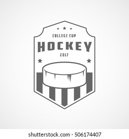 Hockey Puck Emblem Line Icon On White Background 