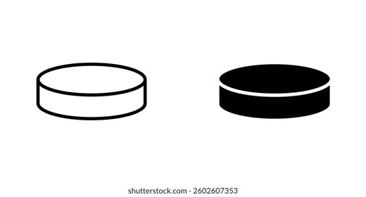 Hockey puck flat Icons in line outline and flat solid style on white background