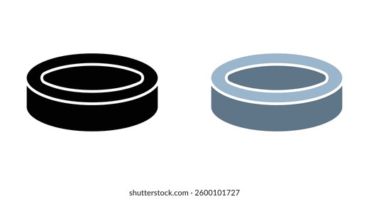 Hockey puck flat and liner vector icons set