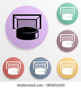 Hockey puck and gates badge color set icon. Simple glyph, flat vector of sport icons for ui and ux, website or mobile application