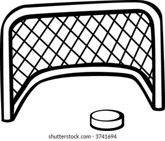 hockey puck and goal net