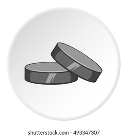 Hockey puck icon in cartoon style isolated on white circle background. Sport symbol vector illustration