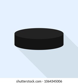 hockey puck icon in flat style with long shadow, isolated vector illustration on blue transparent background