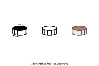 Hockey puck icon. With outline, glyph, and filled outline style