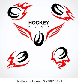 Hockey puck icon set. Collection icons hockey puck. Vector