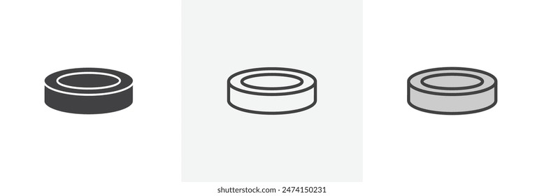 Hockey puck icon set. Rubber puck vector symbol. Ice hockey sign.