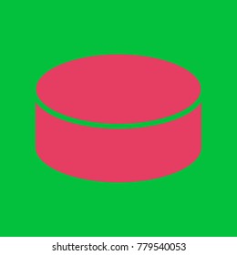 Hockey puck icon. Vector. Paradise pink icon on dark pastel green background.