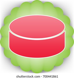 Hockey puck icon. Vector. Pinkish icon with white contour on green background which similar to flower.