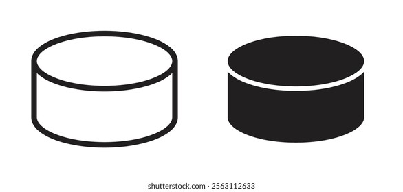 Hockey puck icons in black line and filled versions