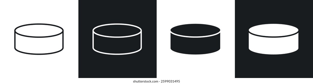 Hockey puck icons in flat and linear vector illustration on white background.