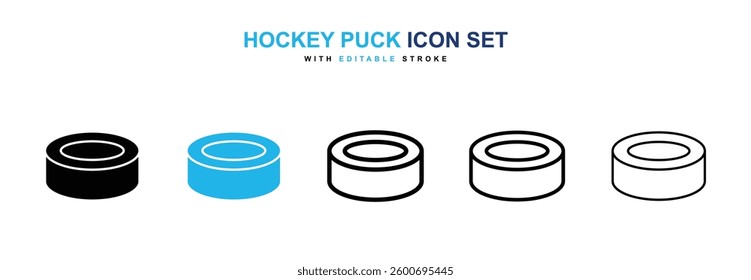 Hockey puck icons graphics set in black and blue colors