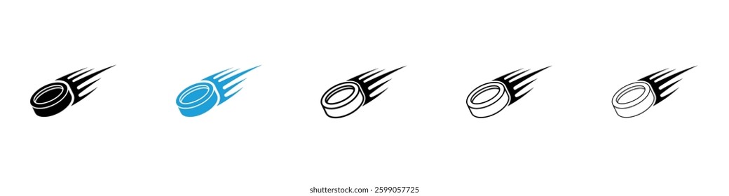Hockey puck icons vector illustrations in black and blue colors for web and ui designs