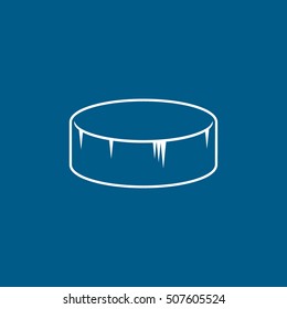 Hockey Puck Line Icon On Blue Background