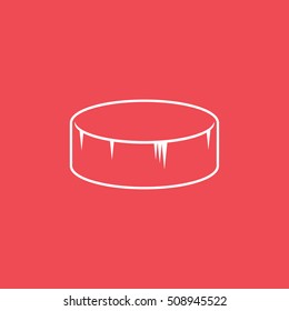 Hockey Puck Line Icon On Red Background