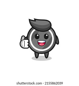 hockey puck mascot doing thumbs up gesture , cute design