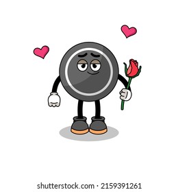 hockey puck mascot falling in love , character design