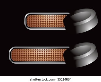 hockey puck on diamond checkered banners