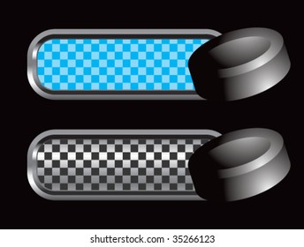 hockey puck on diamond checkered banners